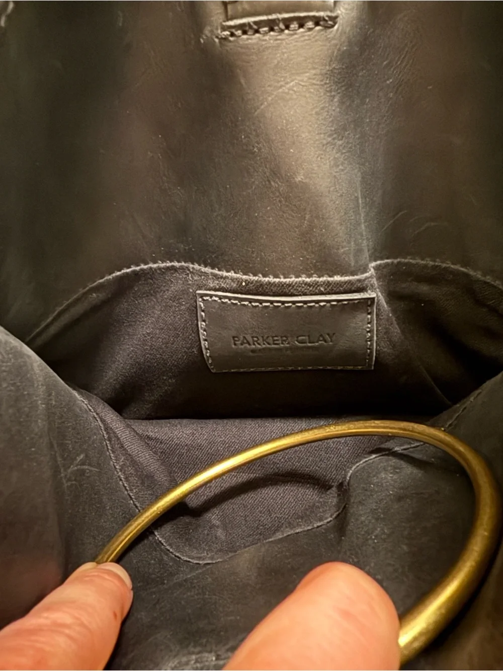 Parker Clay Black Leather Clutch with Gold Ring Handles (dust bag included)